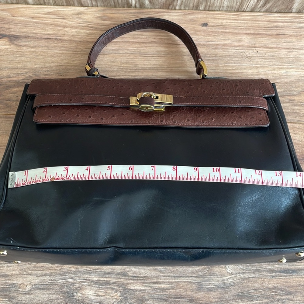 Pre-owned Classic Two-Tone Leather Top-Handle Bag - Brown & Black - Picture 8 of 12